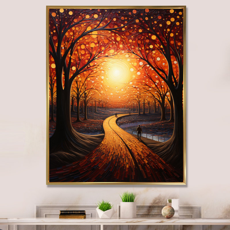 Tunnel Radiant Pathway Pointillism II sur toile, Cadre flottant doré, H 40 po x l 30 po x P 1,5 po