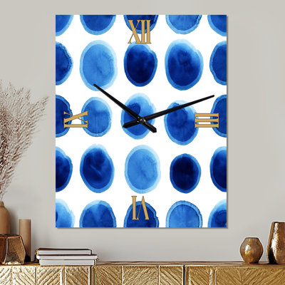 Polka Dots In Shades Of Dark Blue I - Geometric Metal Wall Clock