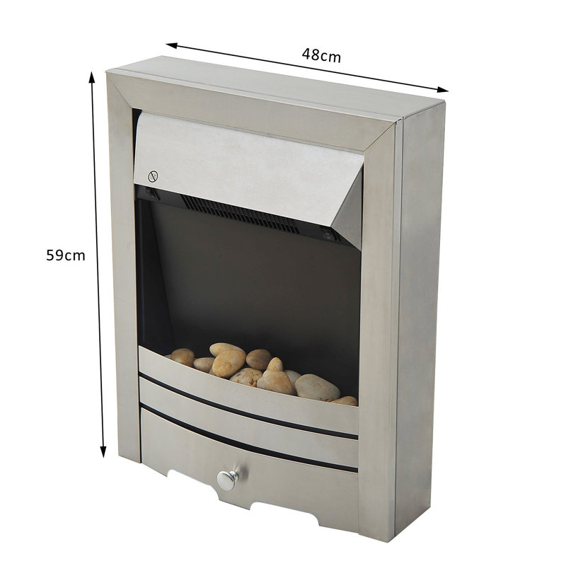 Symple Electric Fireplace Stainless Steel 2KW Heater LED Fire Flame Silver