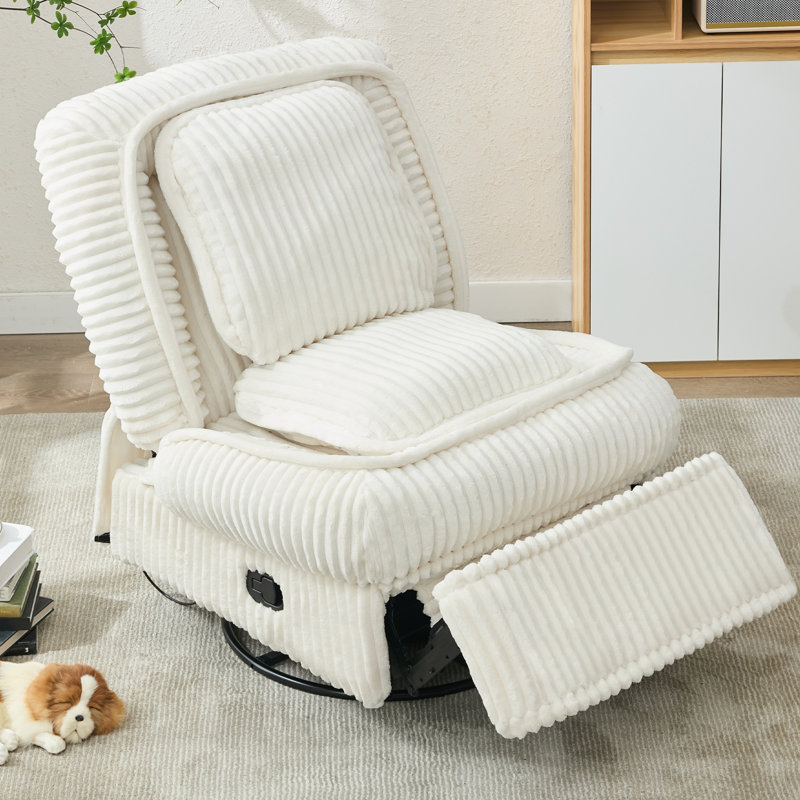 360 Swivel Rocker Glider Recliner, Corduroy, White, White