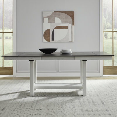 Luz Gathering Height Trestle Table Set w/ Upholstered Chairs