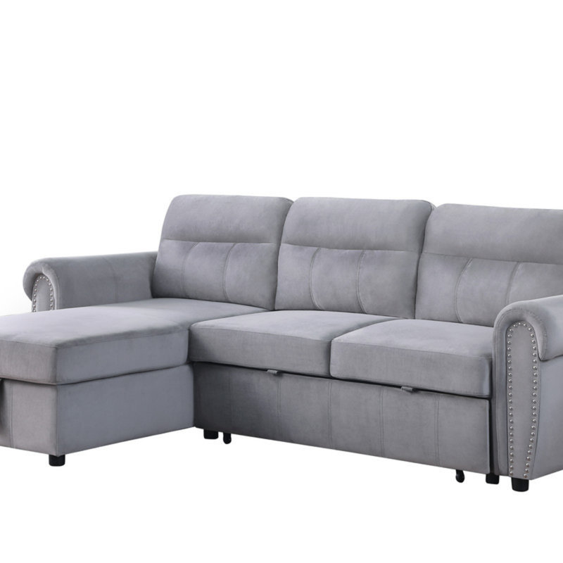 Canapé-lit modulaire 96,5 po en velours gris réversible