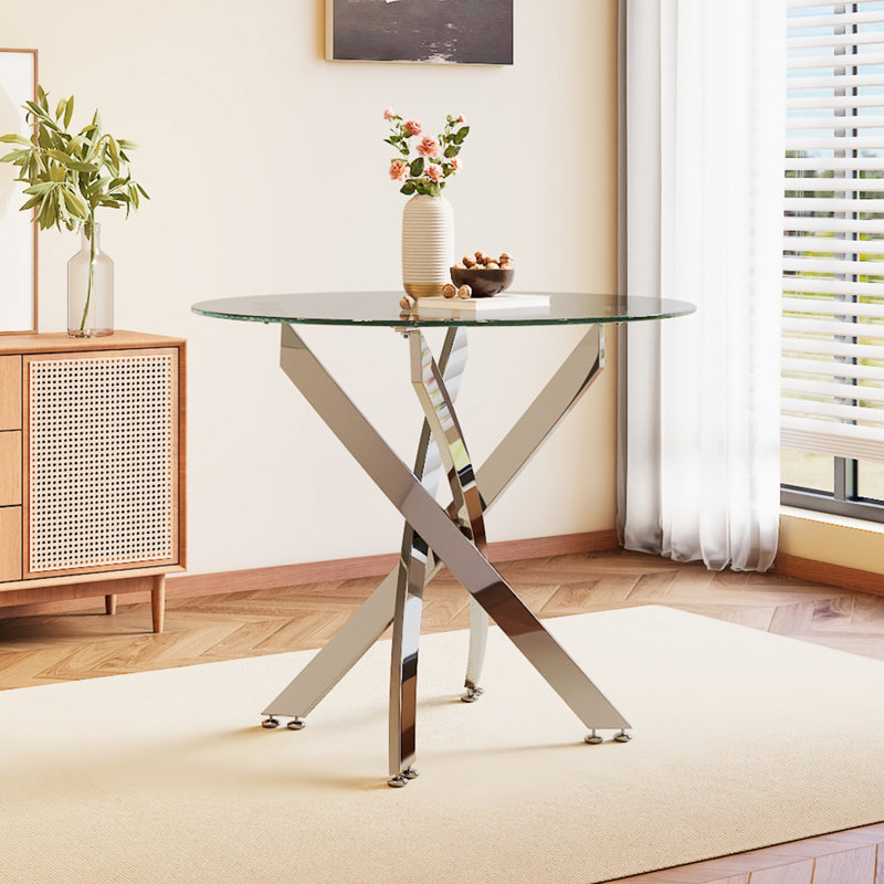 Round Glass Top Metal Base Dining Table