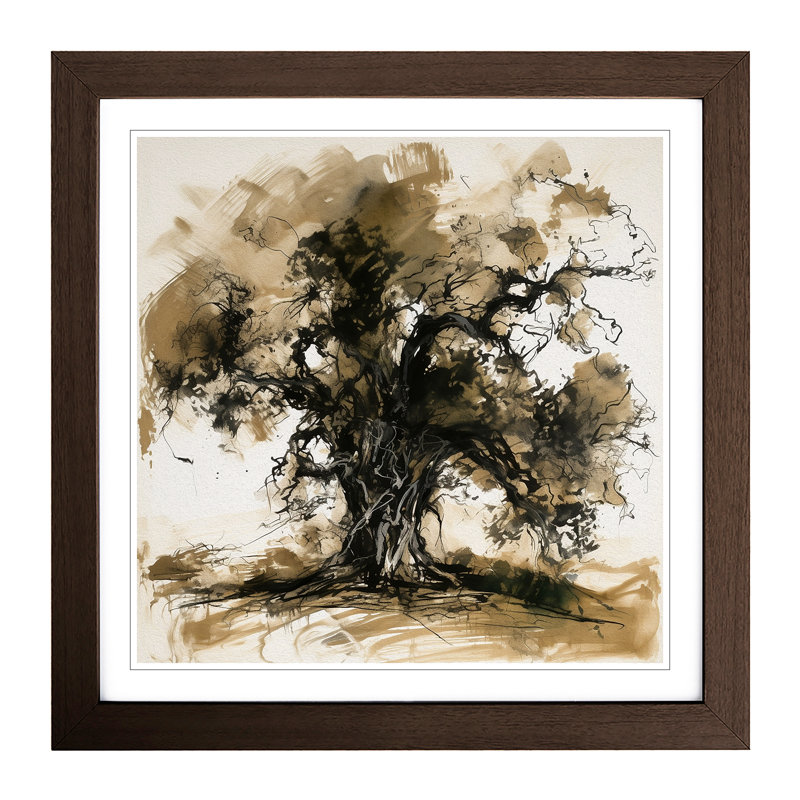 Oak Tree Gestural Art - Framed Print, Walnut