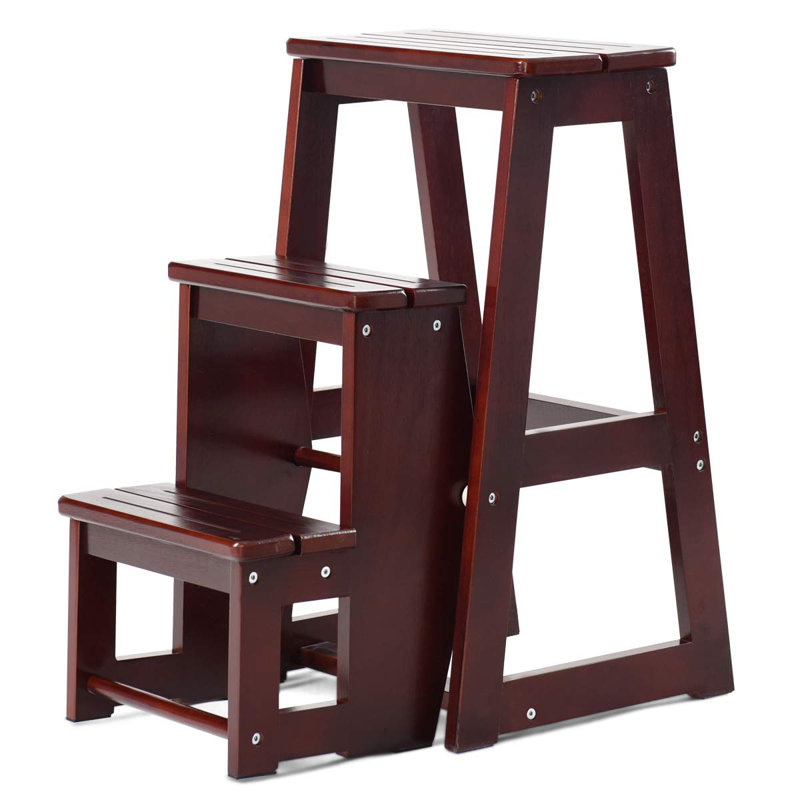 3 - Step Wood Step Stool, Dark Brown