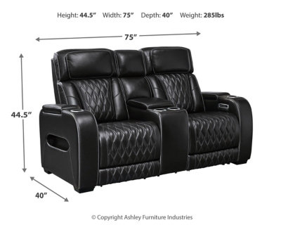 Black Leather Power Reclining Sectional with Cup Holder