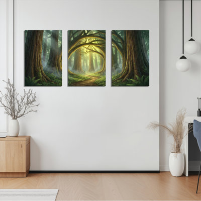 Ensemble de 3 tableaux sur toile « Chemin de la forêt enchantée » pour la décoration du salon et de la chambre.