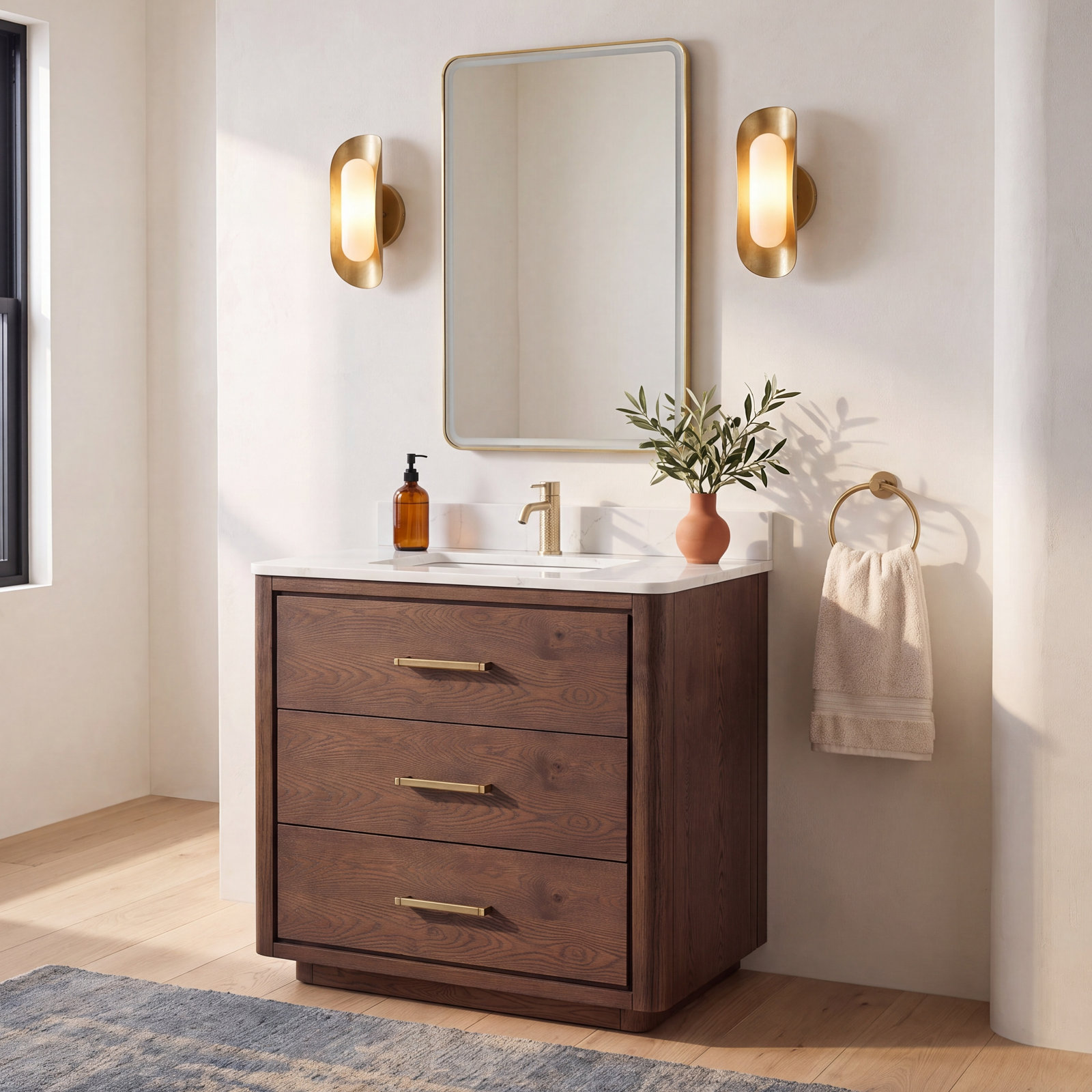 Porto 36'' Single Bathroom Vanity, Dark Brown, Gold