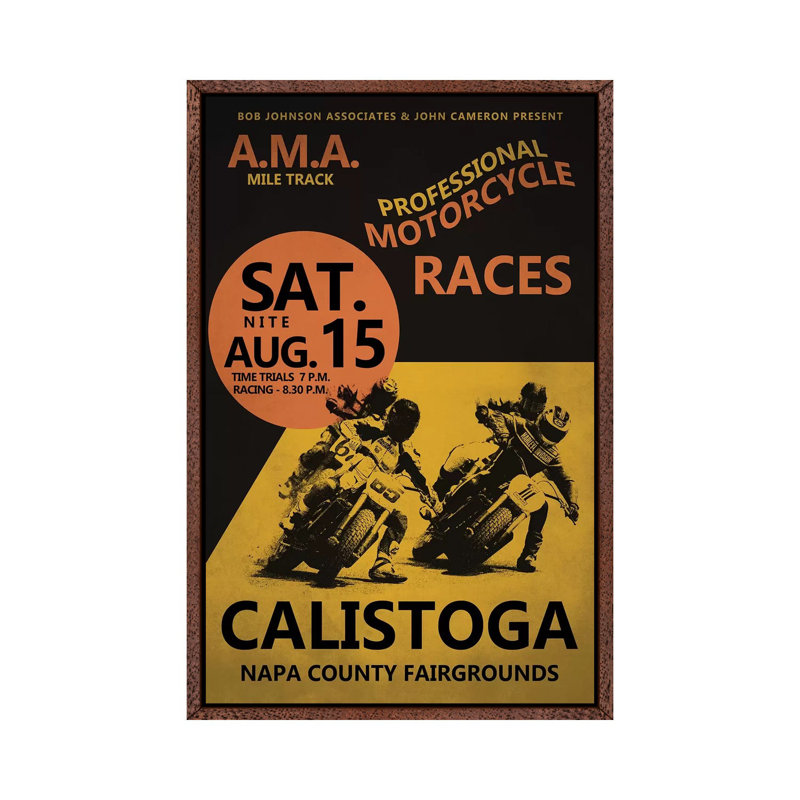 Calistoga Motorcycle Races by Mark Rogan - Print on Canvas, Classic Brown Wood Framed, 101.6cm H x 66.04cm W x 3.81cm D