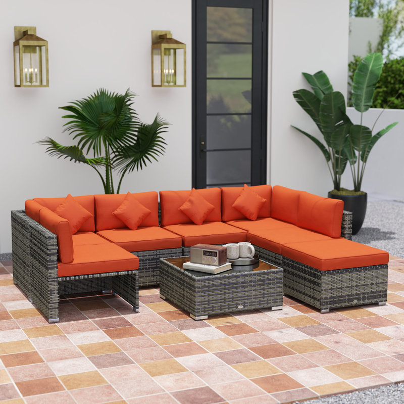 Wicker 7 - Person Garden Lounge Set with Cushions