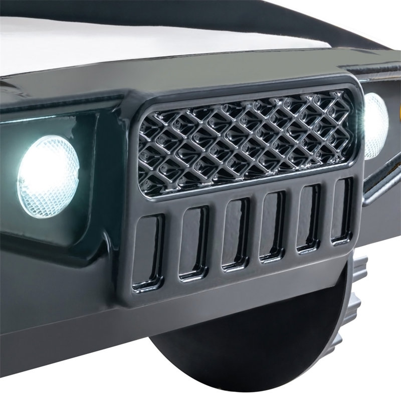 Lit moderne de style moderne de style Jeep avec finition ultrabrillante, veilleuses à DEL sur les phares, structure métallique, finition noire