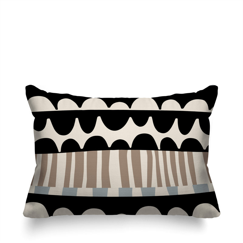 Coussin rectangulaire intérieur / extérieur Rami, H 18 po x l 25 po, Gris / noir / blanc cassé