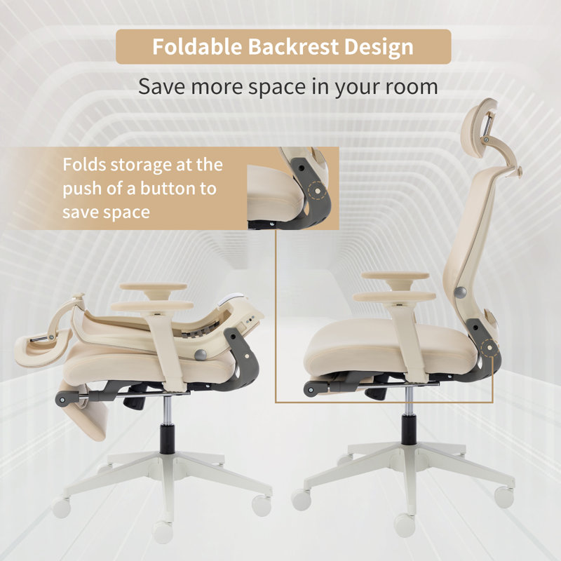 Makenzie Ergonomic Office chair with Adjustable Armrest and Foldable Backrest,minimal assembly, Cream