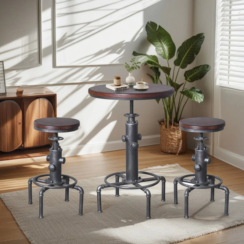 Table bistro industrielle 32,28 à 36,22 po, Brun foncé / argent