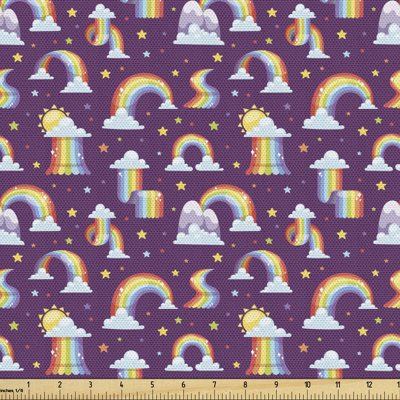 Strathallan Cartoon Clouds Stars Sun Fabric
