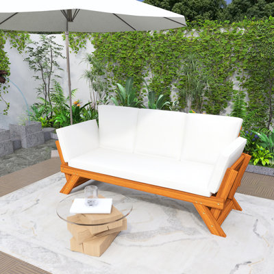Outdoor Adjustable Patio Wooden Daybed Sofa Chaise Lounge With Cushions For Small Places
