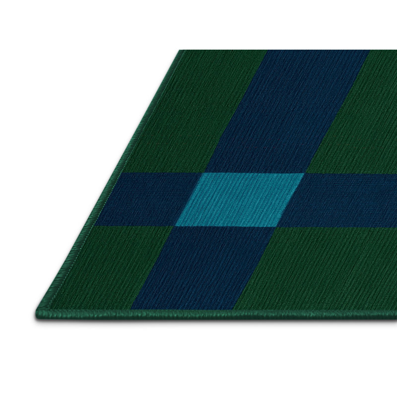 Machine Washable Checkered Green Area Rug