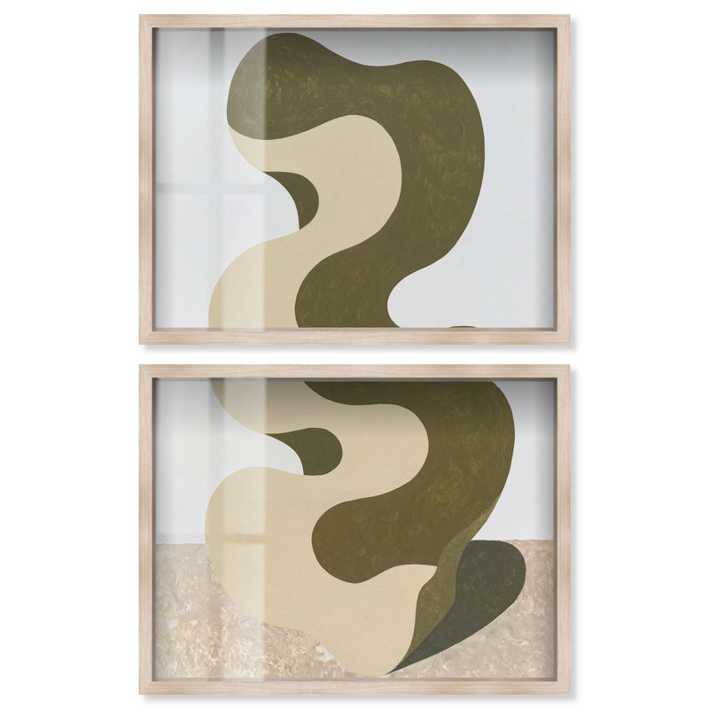 Ensemble d'art mural bohème moderne Organic Curvature II Shadowbox Print par Art Remedy, cadre blond, 44 x 33, Cadre blond