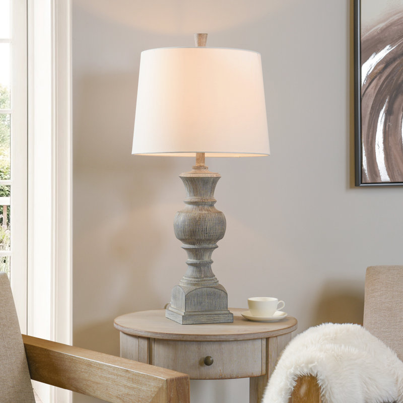 Lampe de table en résine Hulda, Gris patiné