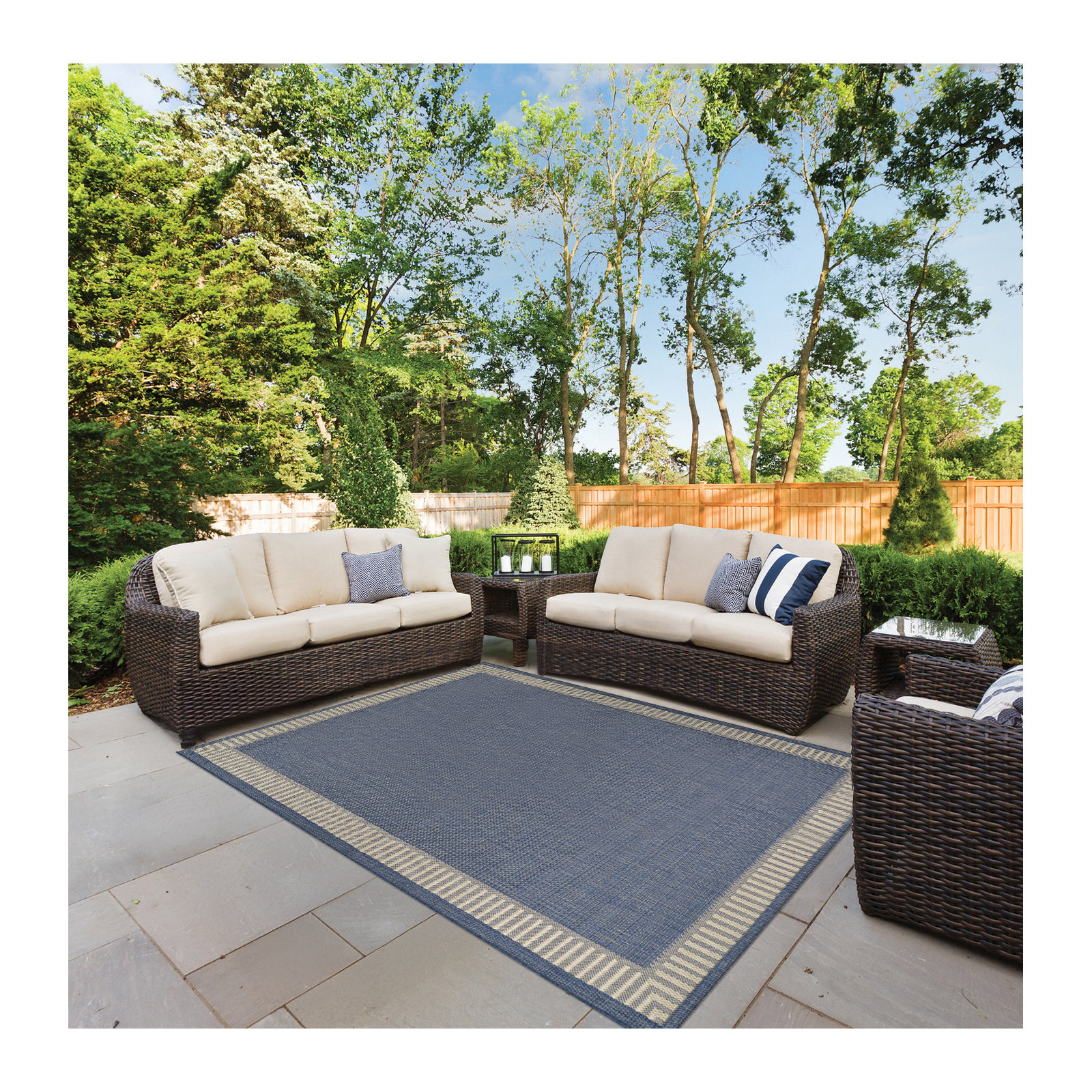 Sania Solid Black Cocoa Brown Flatwoven Indoor Outdoor Area Rug, Rectangle 6'2" x 9'2", Blue