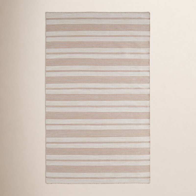 Tapis orange rouille / beige tissé à plat à la main à rayures Perci, Rectangle 4 pi x 6 pi