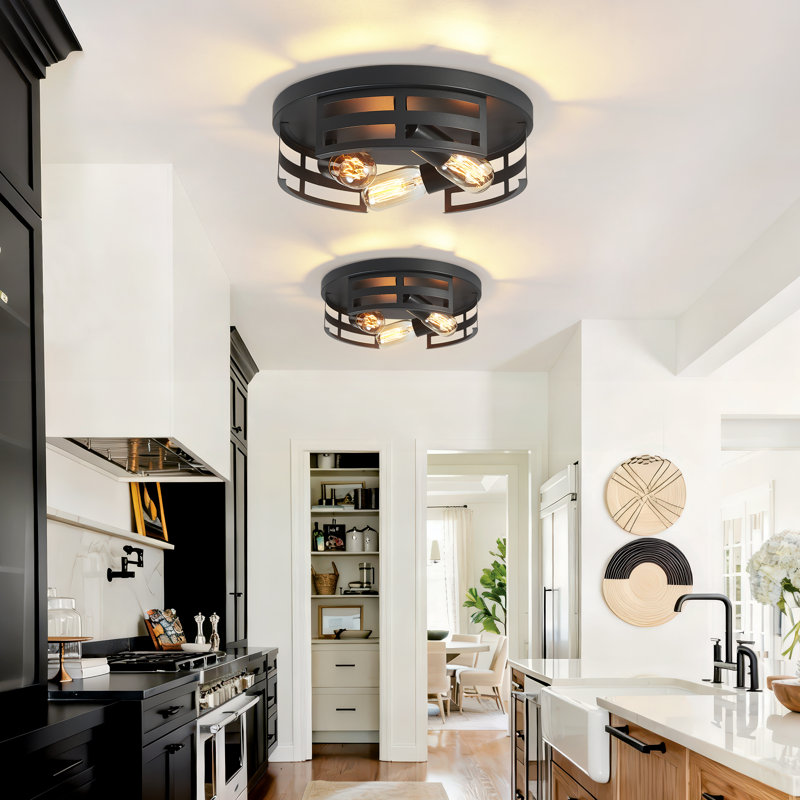 3-Light Black Farmhouse Flush Mount Ceiling Light-2 Pack For Bedroom/Living Room(Matte Black), 3 Lights 