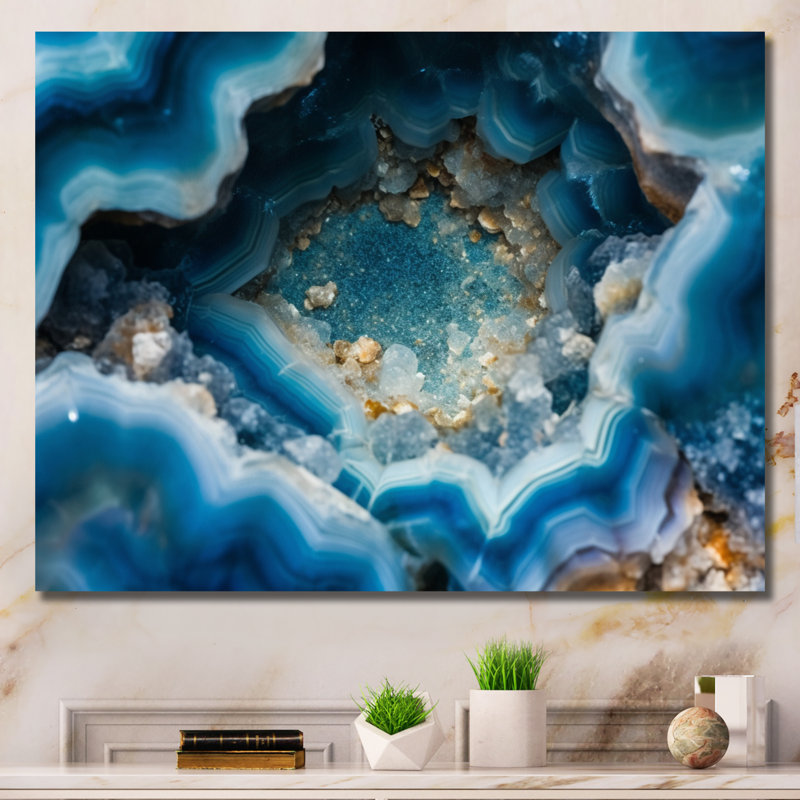 Geode Gems I - Décoration murale géode en pierre, H 24 po x l 32 po x P 1 po, Toile tendue