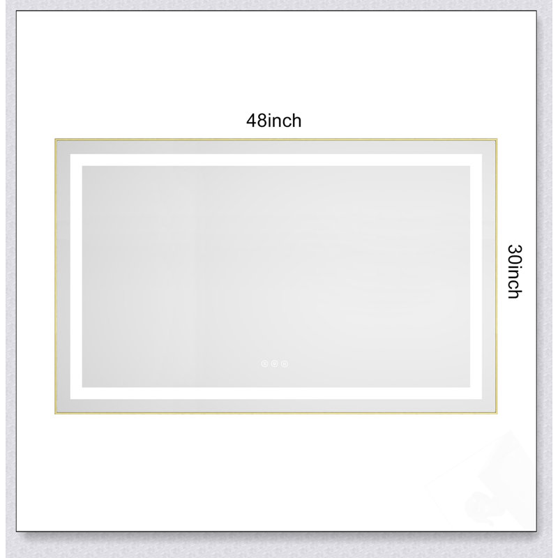 Miroir de salle de bain DEL, 30 po x 48 po, Brun, Horizontal