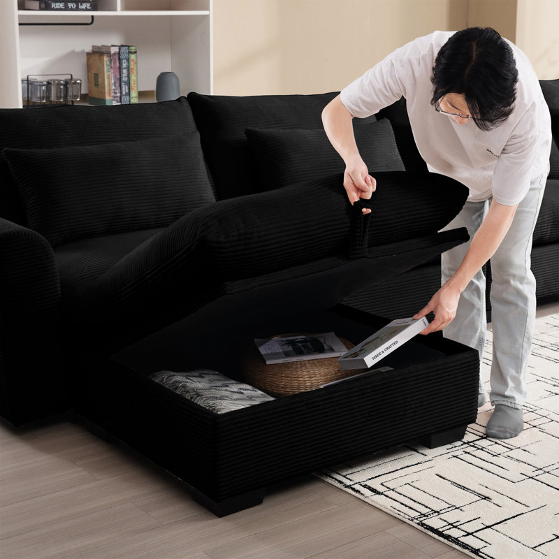 Velours côtelé noir modulaire pour la décoration d'un appartement confortable avec une solution de rangement bien rangée