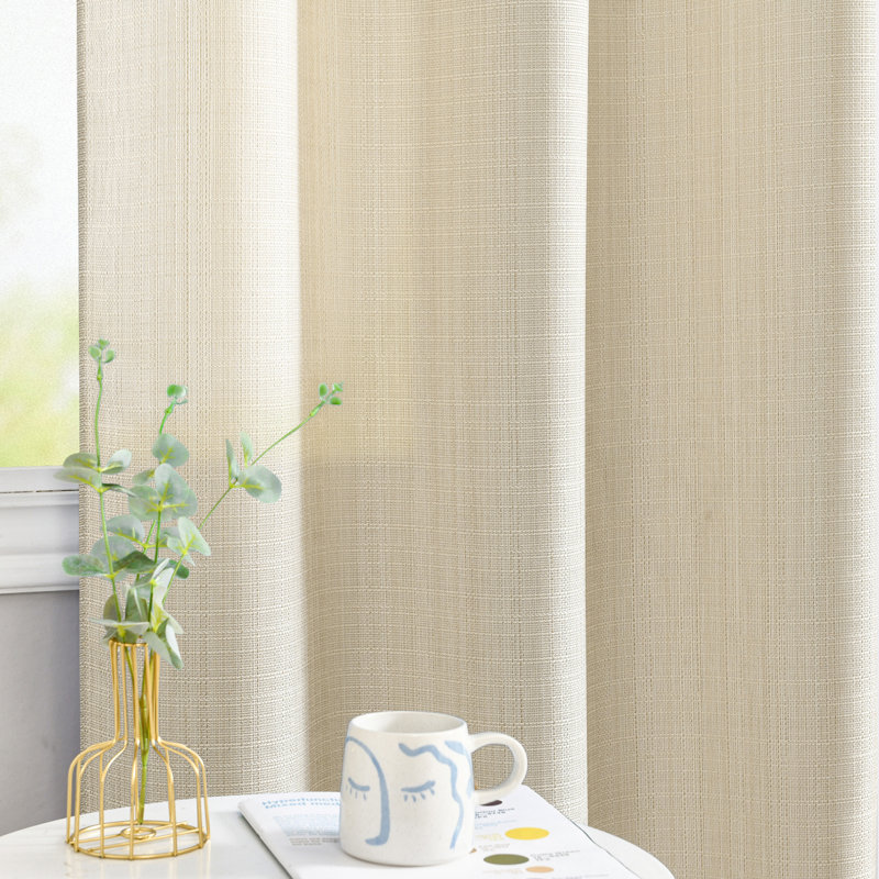 Semi Sheer Rod Pocket Farmhouse Textured Curtains, Beige, 38" W x 63" L