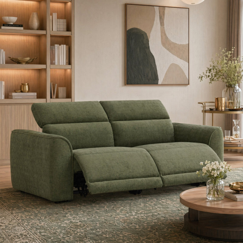 Canapé inclinable électrique 79,5 po avec repose-tête réglable et tissu chenille facile à nettoyer, Green