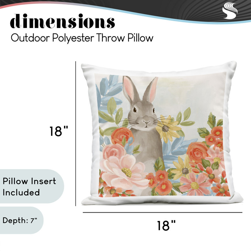 Coussin d'extérieur imprimé "Bunny parmi les fleurs", par Cat Thurman Designs, 18 x 7 x 18