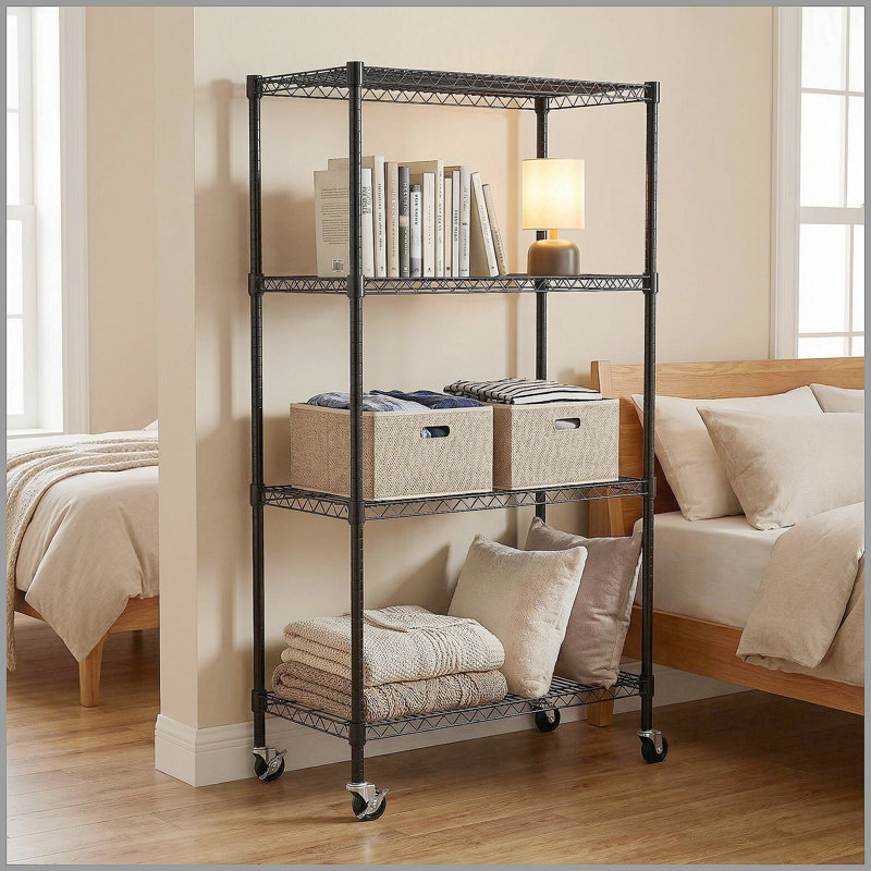 Étagères grillagées robustes à 4 niveaux réglables - supports de rangement en métal résistant à la rouille pour la cuisine, le garage, la salle de bain et le garde-manger (P 35,43 po x l 17,72 po x H 66,54 po)