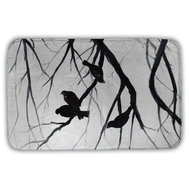 Birds and branches silhouette Bath Mat with Non-Slip Backing - Quick Dry Memory Foam Bathroom Rug - Absorbent - Modern Plush Spa-Style - Machine Washable