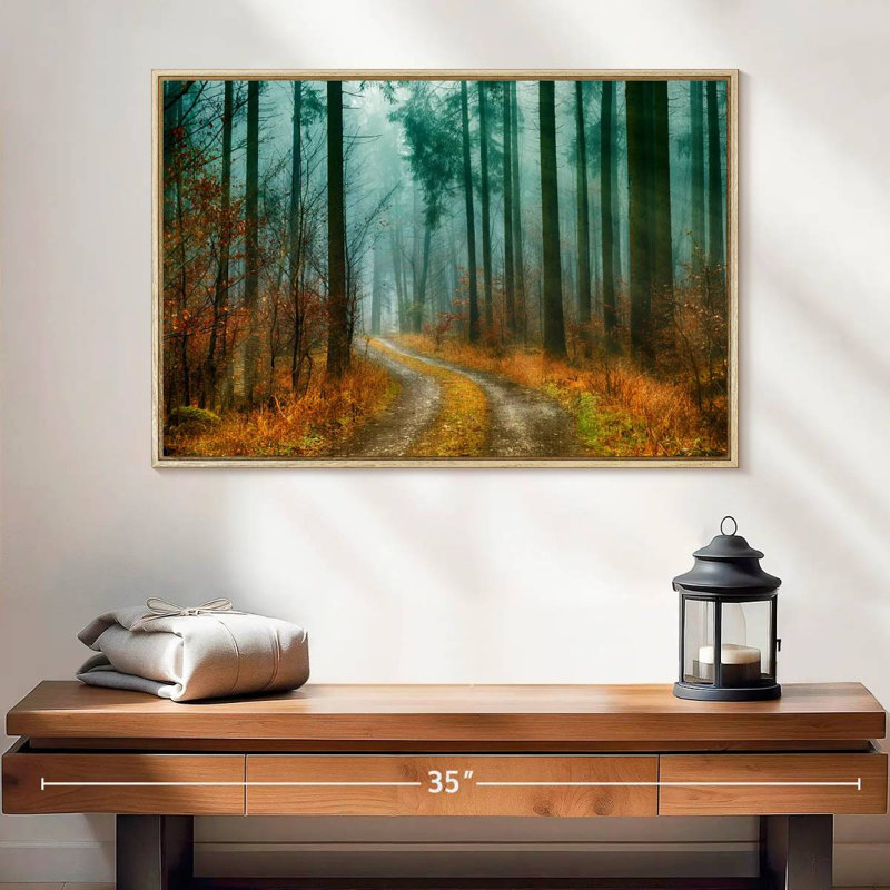 Sentier de la forêt d'automne, Cadre flottant en bois naturel, 25 po x 17 po