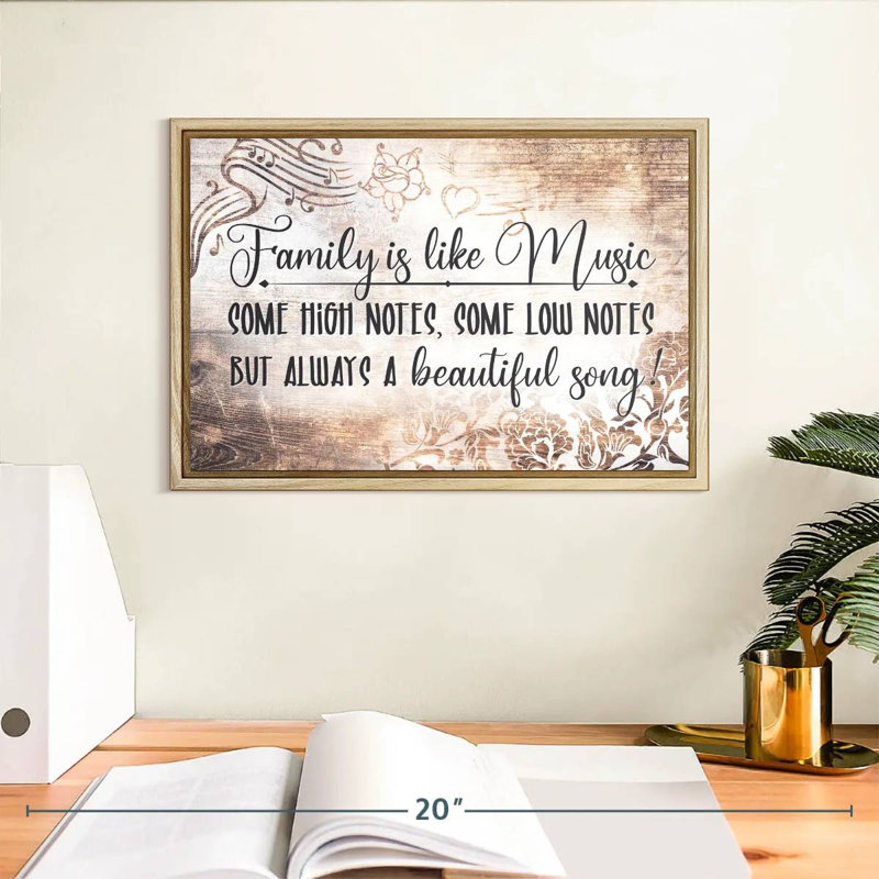 Family Is Like Music, typographie, Cadre flottant en bois naturel, 31 po x 21 po