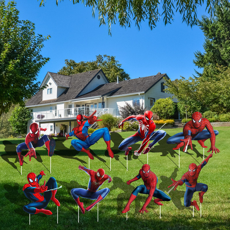 Ensemble de 8 panneaux de jardin Spiderman, ensemble de décorations de fête Spiderman
