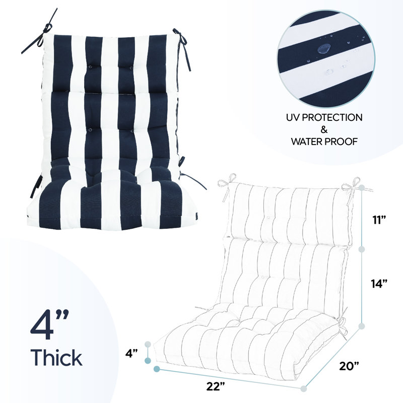 Navy Blue/White 2-Pack High Back Patio Chair Cushions - 44"X22"X4", Blue