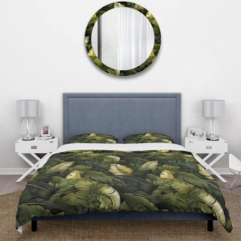 Green Banana Leaf Bliss Tropical Pattern II - Ensemble de housse de couette tropical