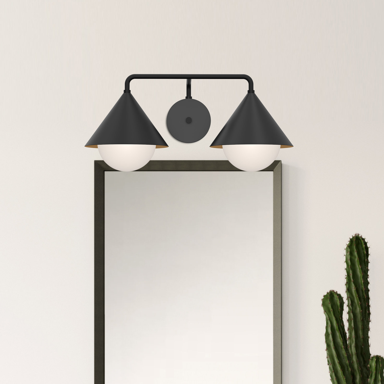Ireland 2 Light Glass Dimmable Armed Sconce, Matte Black/Opal Glass