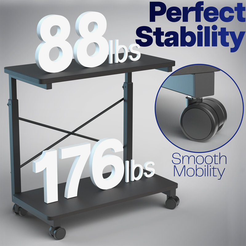 Black Adjustable Mobile PC Cart with Storage and Wheels