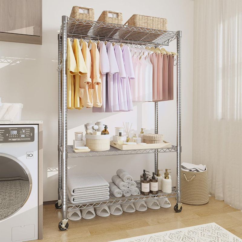 115cm Rolling Clothing Rack, Silver