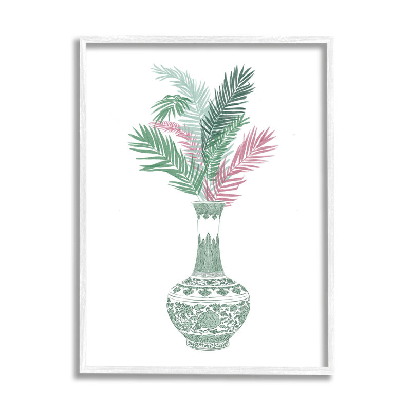 Vase à motif botanique orné par estampe numérique par Ziwei Li, H 20 po x l 16 po x P 1,5 po