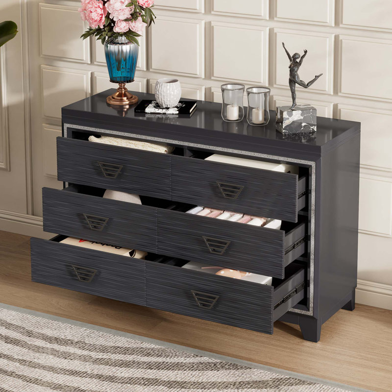 Commode 6 tiroirs, Noir mat