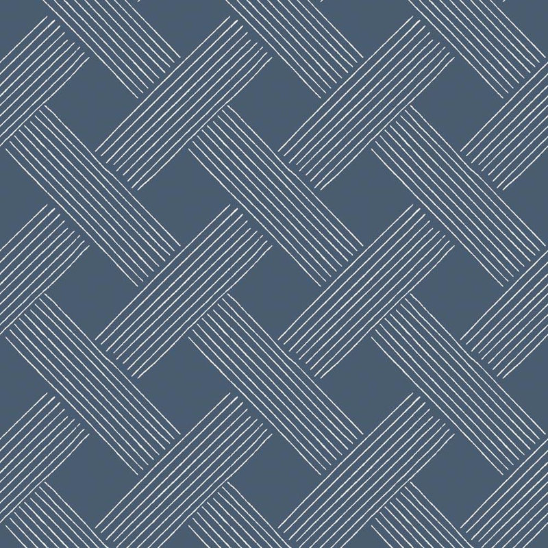 Lady Charlotte Lattice Weave 10' L x 24" W Wallpaper Roll, Navy, Faux Grasscloth, Non-pasted