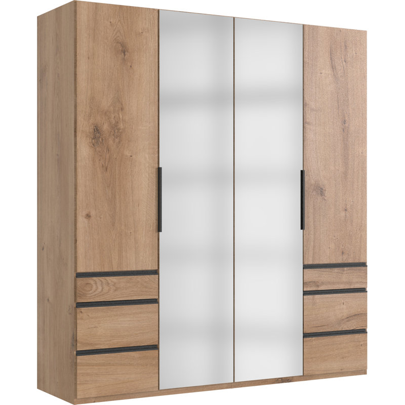 Guardino 4 Door Wardrobe, 216cm H x 200cm W x 58cm D, Plank Oak