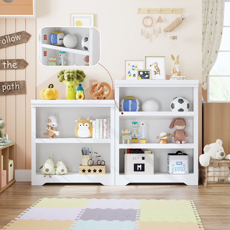 2-Tier Farmhouse Bookshelf - 31.5" Tall Adjustable Bookcase with Anti-Tip Kit - 31.5" Wide Open Storage Rack for Living Room, Office, Library - High-Density MDF Display Stand, White