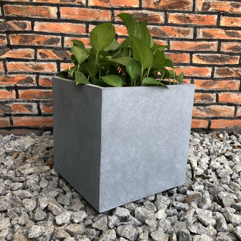 Pot à fleurs carré en ciment 12 po avec trous de drainage pour l'intérieur et l'extérieur, H 12 po x l 12 po x p 12 po