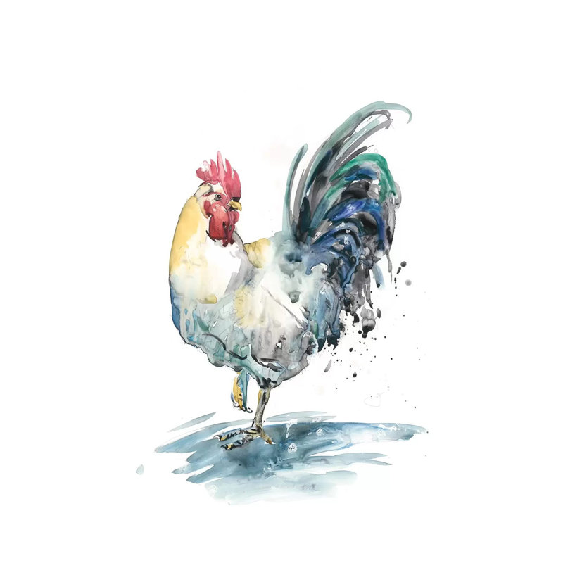 Rooster Splash I by Melissa Wang - Wrapped Canvas Painting, 30.48cm H x 20.32cm W x 1.91cm D