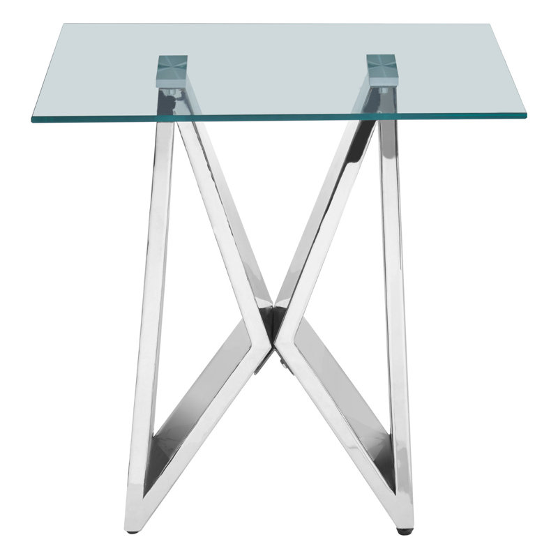 Vavra Glass Top Cross Legs End Table